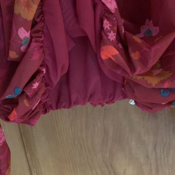 Free People Wildflower Honey maroon ruffled long sleeve blouse - Picture 5 of 9